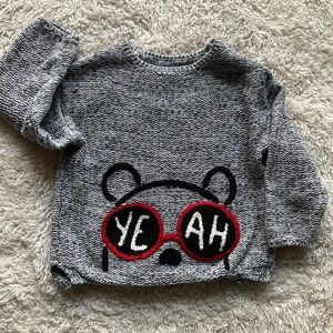 Zara Gray Sweater with Red and Black Bear Design